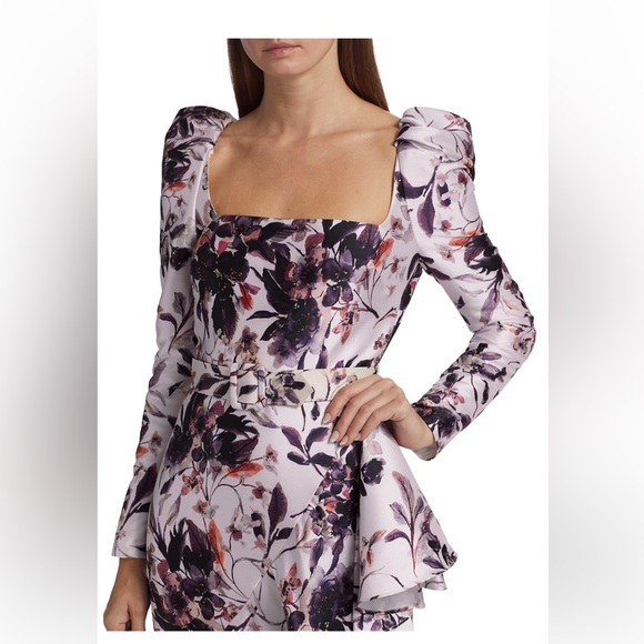 Badgley Mischka Collection Sq Nk Print Flounce Hem Size: 8 - Picture 6 of 7